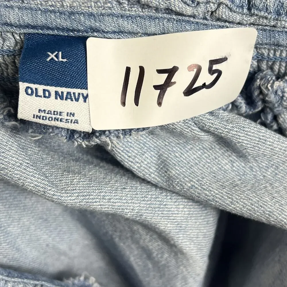 Old Navy Puff-Sleeve Blouse Women's XL Non-Stretch Chambray Ruffle-Trimmed Poet